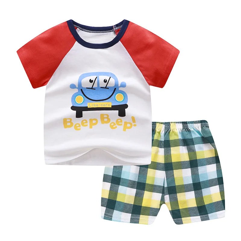 Boys Short Sleeved Suit T-shirt + Shorts 2piece Set