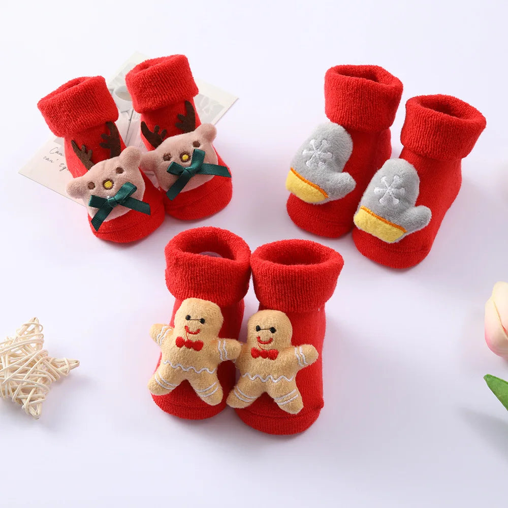 Baby Stuff Toddler Socks Boy Girl Autumn Winter Newborn Warm Cotton Sock Cartoon Animal Red Christmas Socks Infant Clothing 0-1y