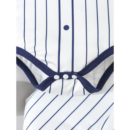 Long Sleeved Patchwork Striped Baseball Jumpsuit with Pants
