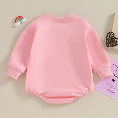 Infant Baby Girl Love Romper Pink long sleeves