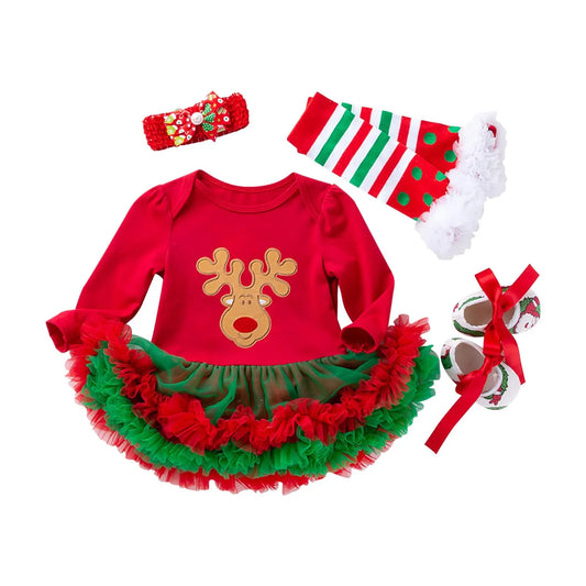 Romper Tutu Dress Xmas Skirt With Shoes Headband Leg Warmer