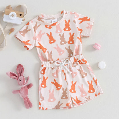 2Piece Shorts Set Bunny Print Short Sleeve T-shirt and shorts