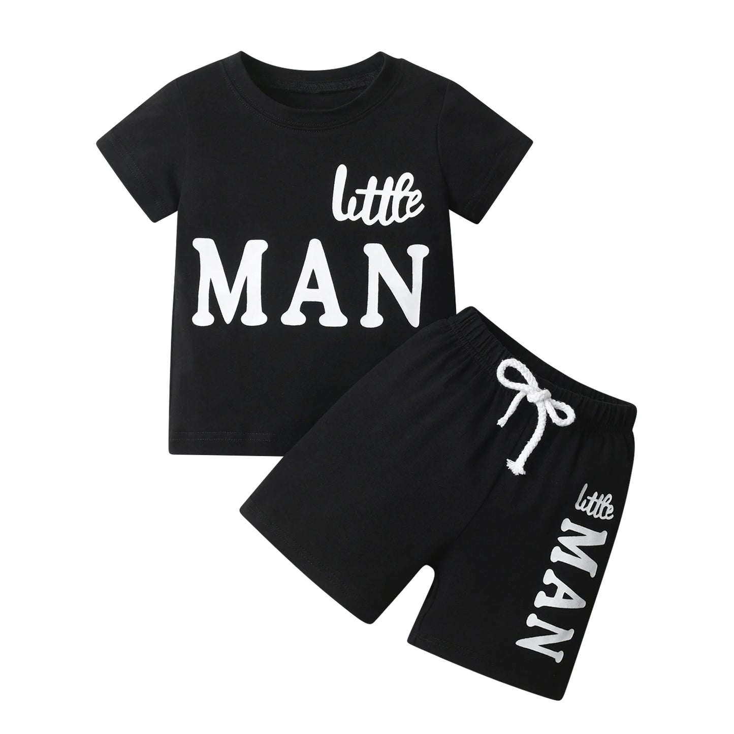 "Little Man" Short Sleeves Letters Printed Tee and Shorts
