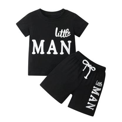 "Little Man" Short Sleeves Letters Printed Tee and Shorts
