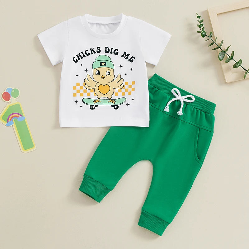 “Chicks Dig Me” Short Sleeve T-shirt Top And Long Pants