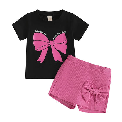 Bowknot Outfit Short Sleeve T-Shirt Top + Shorts Set