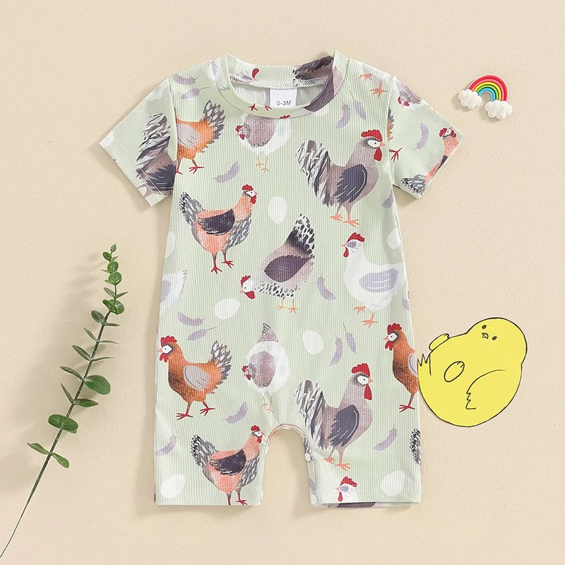 Western Farm Animals Chicken Print Romper