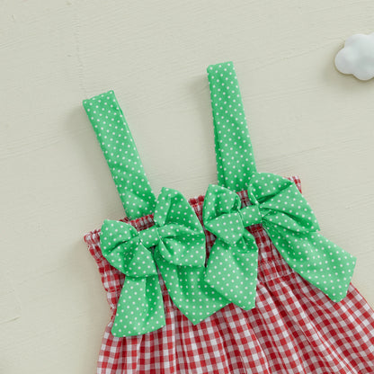 Girl Slip Dress Sweet Bows Watermelon Print Plaid Infant Sundress
