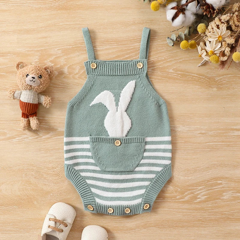 Bunny Easter Knit Rompers Sleeveless