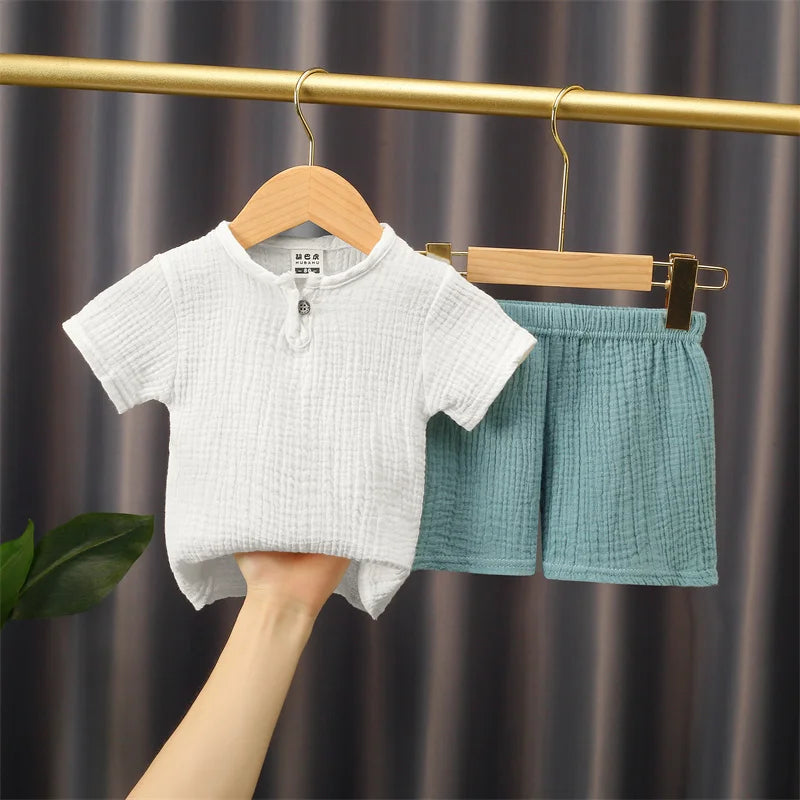Solid Cotton Linen T-shirts+Shorts Set