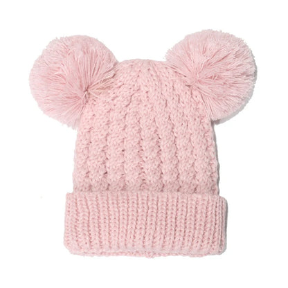 Double Hair Ball Children Knitting Hat