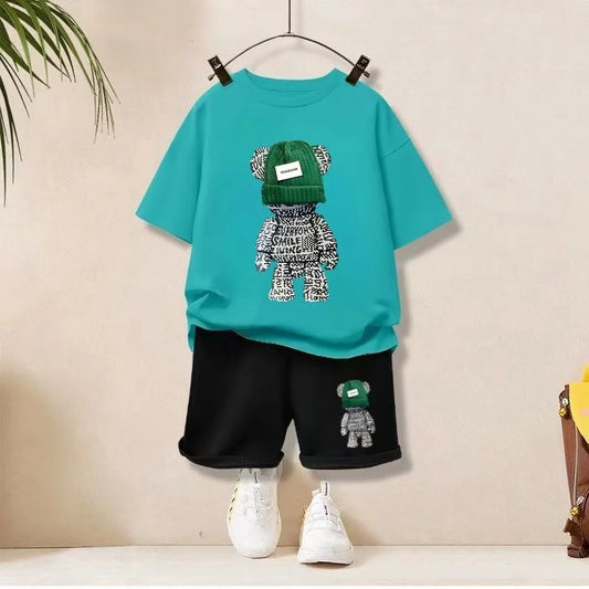 Summer Baby Girls Boy Clothes Set Children Cartoon Bear Printed T-Shirts And Shorts 2 pieces Suit Kid Fashion Top Bottom Outfits
