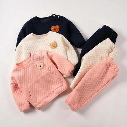 Cute Bear Sweatshirts Pants 2pcs Winter Suits