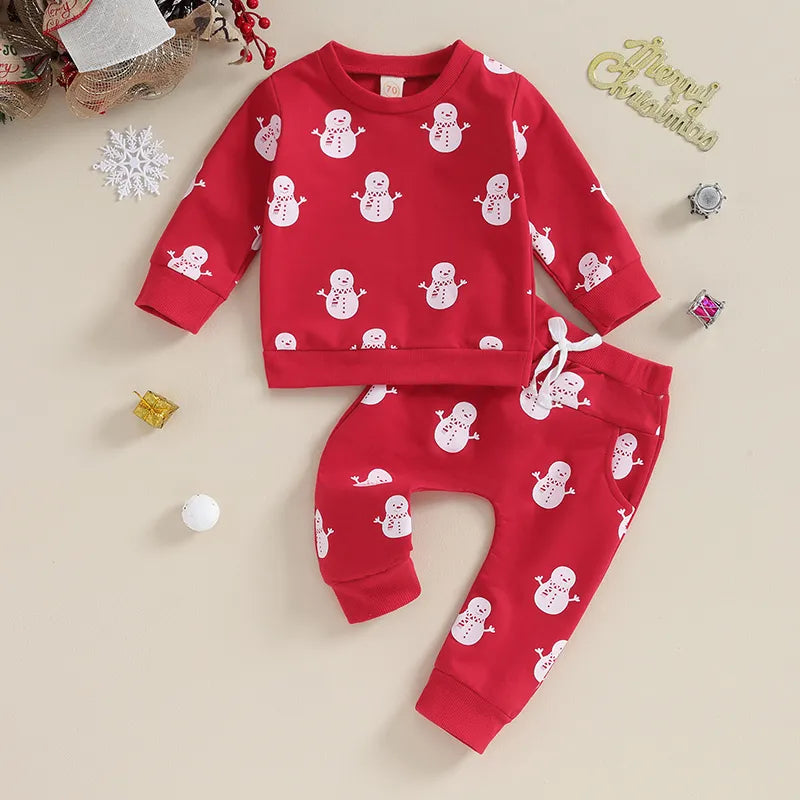 Toddler Kids Snowman Print Christmas Sets