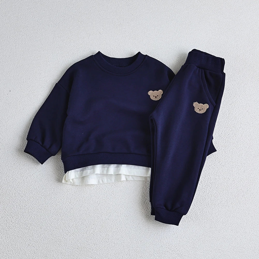 Bear Embroidery Hoodies and Pants 2Pcs Suit