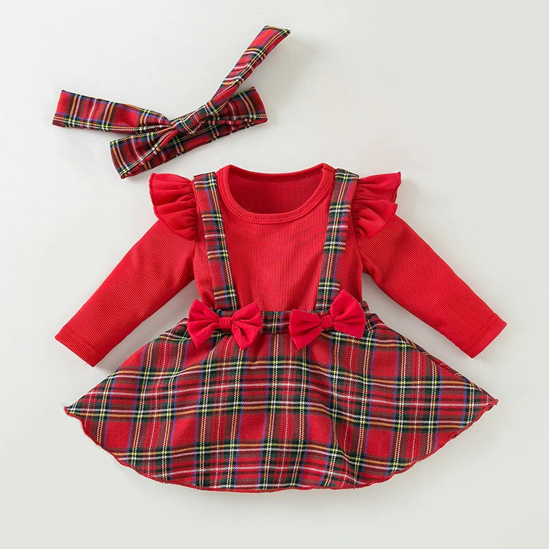 Festival Plaid Christmas Dress With Headband