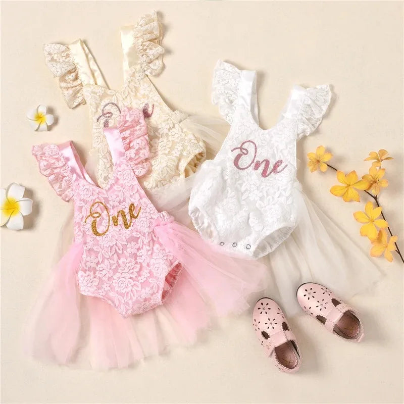 Summer Infant Baby Girl Clothes Letter Lace Jumpsuit Tutu Dress Outfits