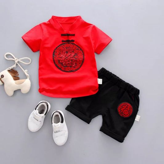 Casual Kids Outfits Clothes Sets Short Sleeve T-Shirt Tops+Shorts