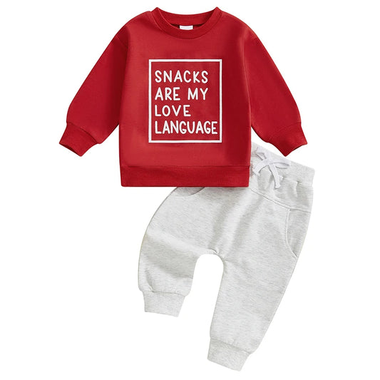 Valentines Day Outfits "Snacks Are My Love Language" Sweatshirt Top Joggers set