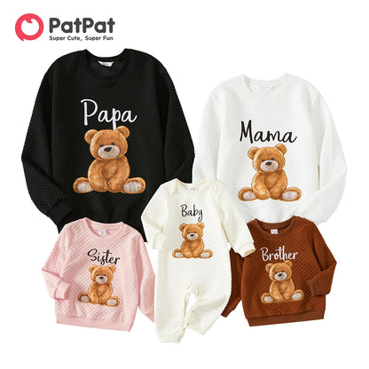 PatPat Family Matching Bear Print Long-sleeve Tops