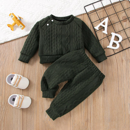 Solid Color Long Sleeves Top+Pants 2PCS Outfits