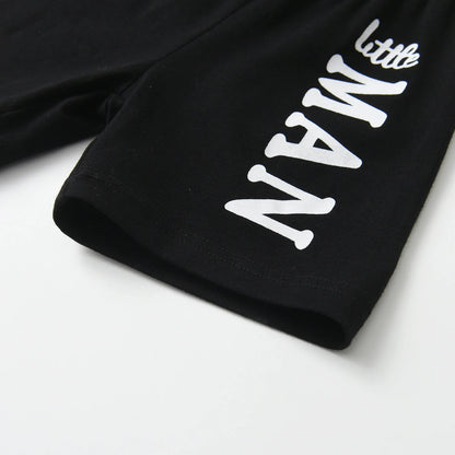 "Little Man" Short Sleeves Letters Printed Tee and Shorts