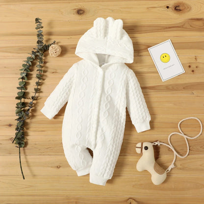 Baby Romper Cute Ears Solid Hooded Long Sleeve Baby Bodysuit