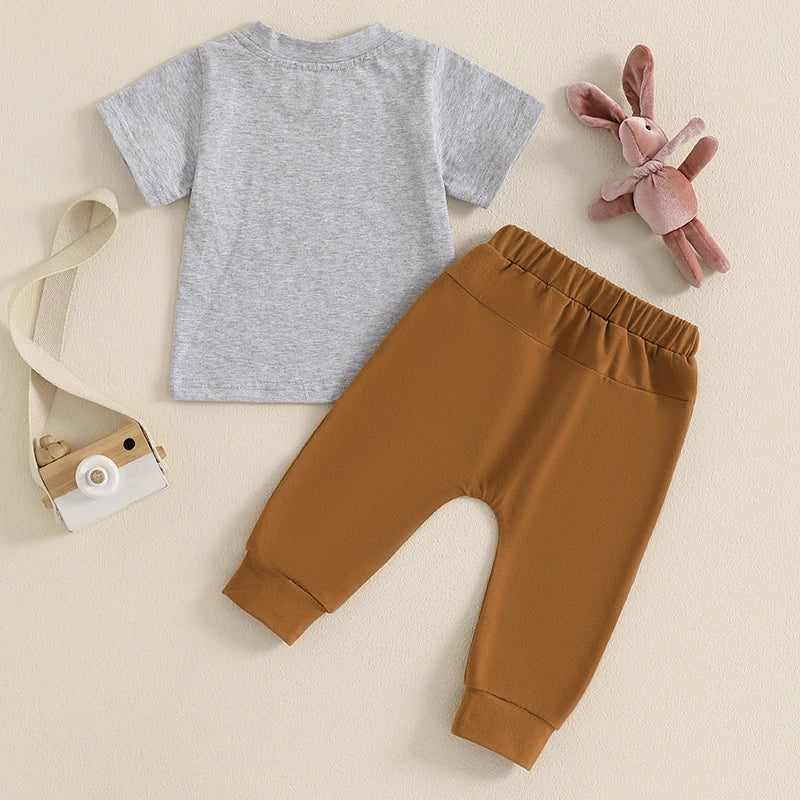 Bunny Print Short Sleeve T-Shirt and Elastic Waist Pants