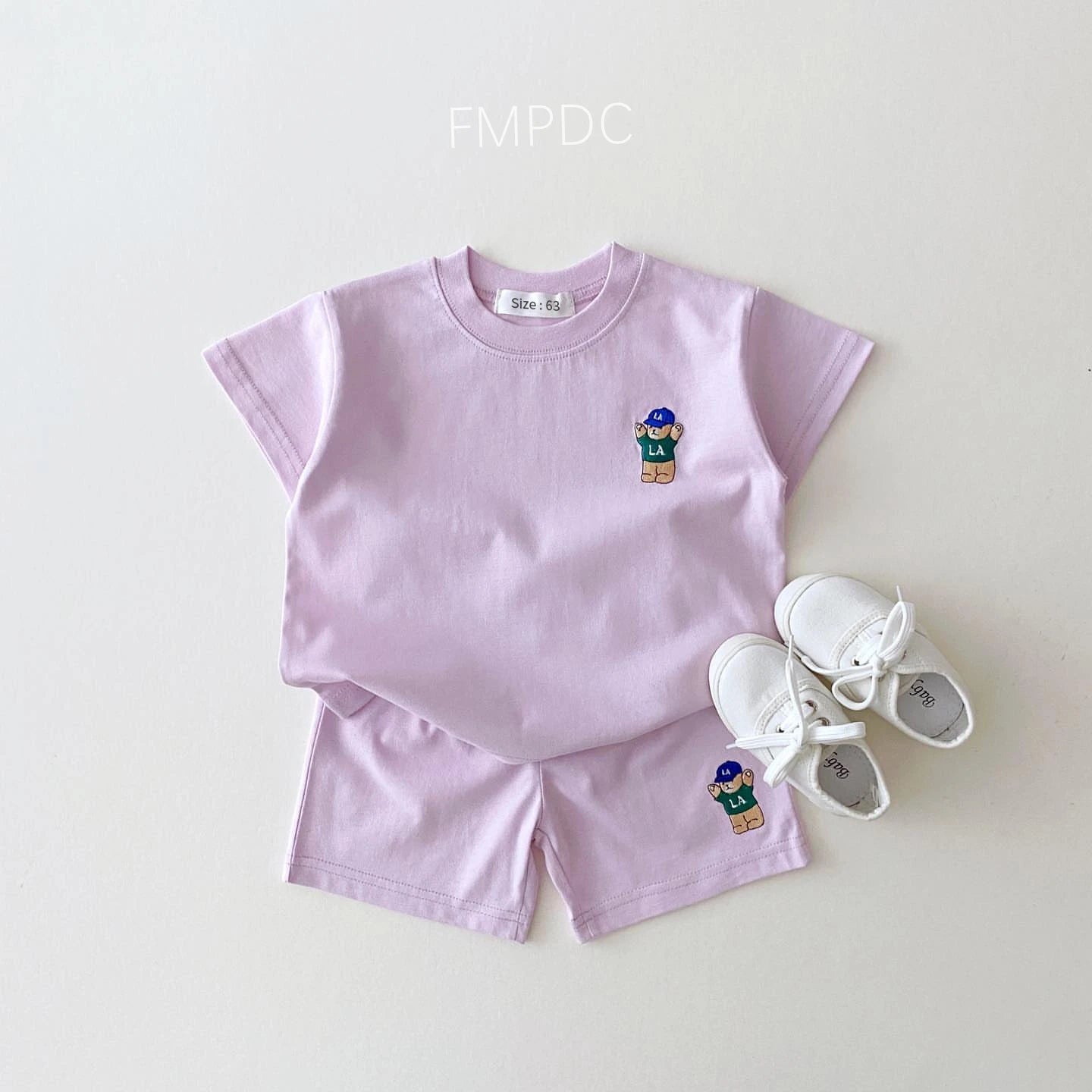 Top and Bottom Set Bear Embroidery Thin Casual Sports Outfit