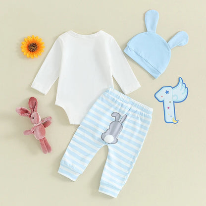 Long Sleeve Romper Bunny Bodysuit and Pants with a Hat