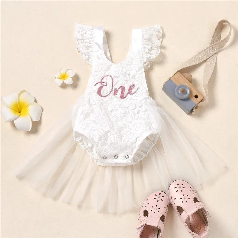 Summer Infant Baby Girl Clothes Letter Lace Jumpsuit Tutu Dress Outfits
