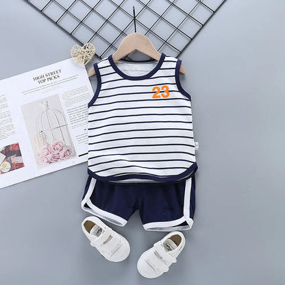 Summer Toddler Boy Girl Clothes Baby Boys Cotton Vest+Shorts 2 Pcs Sets Kids Clothes Boys Girls Cartoon Vest Sleeveless T Shirts