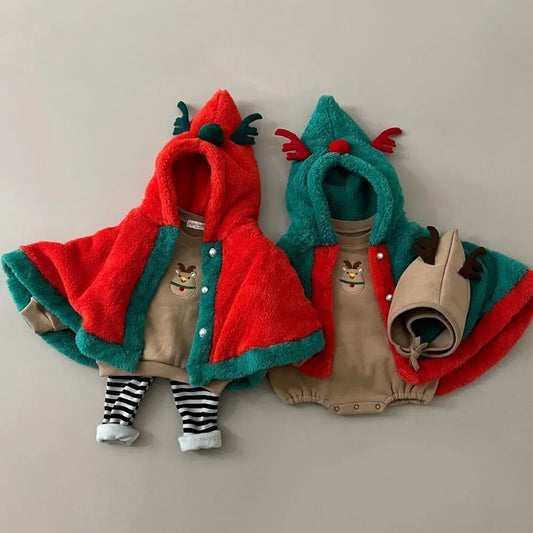 Winter Baby Christmas Style Romper Pant And Cloak