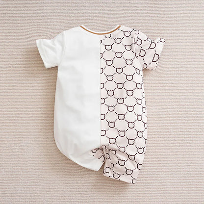 Cute Cartoon Teddy Bear Summer Apricot Short Sleeved Jumpsuit