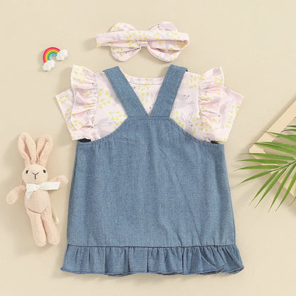 Short Sleeve Rabbit Romper Denim Overall