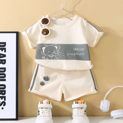 Back to School Outfits 2025 New Summer Boy Girls Beach Clothes T-Shirts+Shorts Cute Cartoon 2Pcs Kids Sets 1-7Yrs Casual Sets