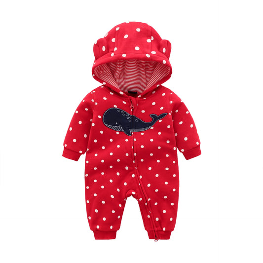 Hooded Baby Rompers Cartoon printed