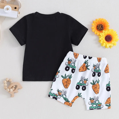 Letter Print Short Sleeve T-shirt Drawstring Shorts