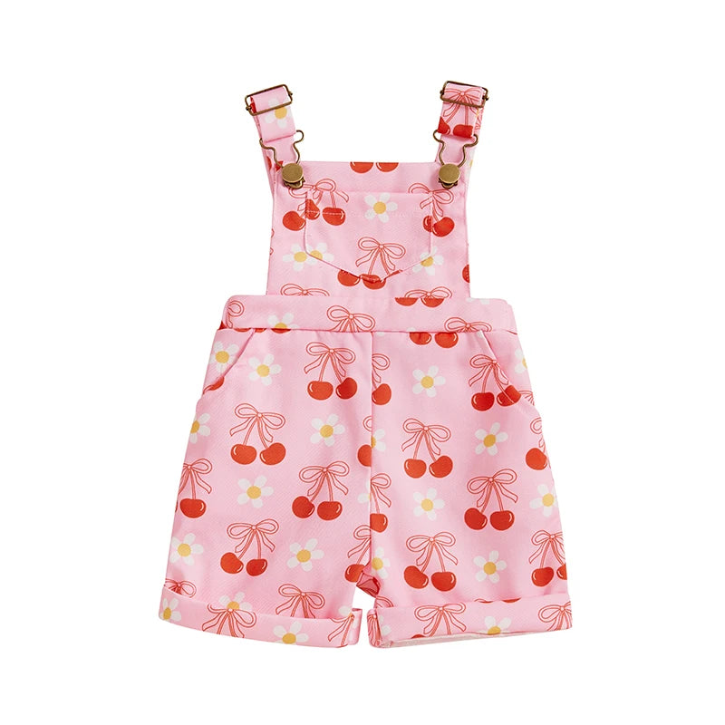 Girls Sleeveless Suspender 1-Pieces Romper Bow /Flower Print