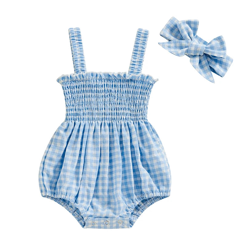 Girl Summer Fashion Bodysuit Sleeveless Plaid Solid Floral Printed Jumpsuit