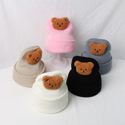 Cartoon Bear Baby Hat Cute Autumn Winter Warm Knitted Cap Beanies Infant Toddler Korean Solid Color Kids Boy Girl Beanie Caps 모자