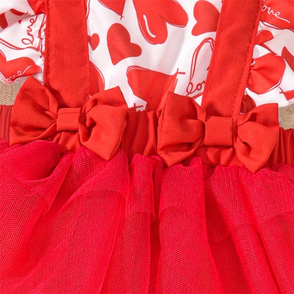 Valentine’s Day Outfits Ruffle Sleeveless Heart Print Romper Dress with Headband Set
