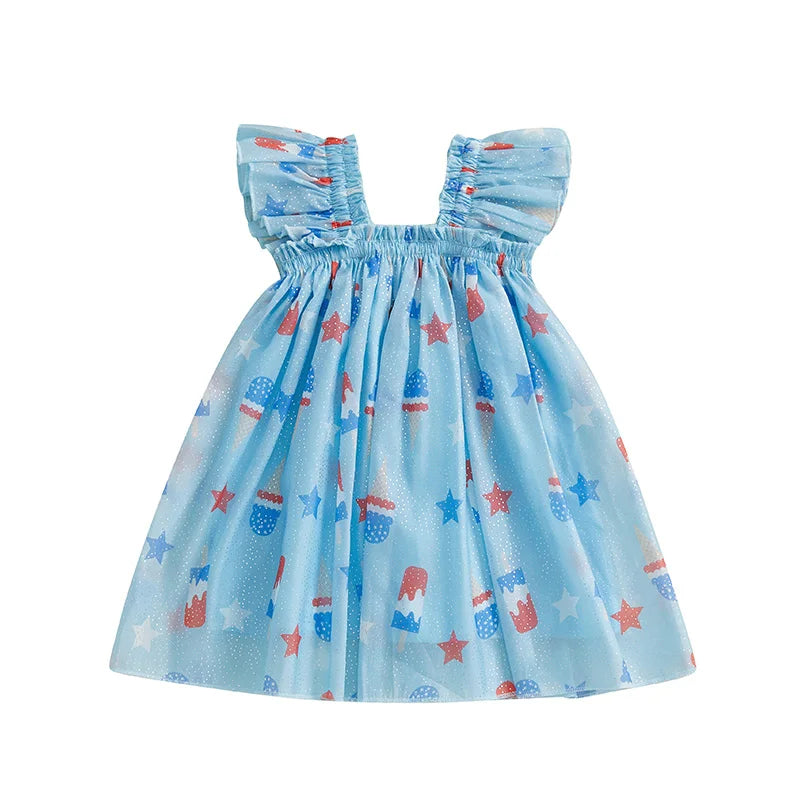 Girls Fourth of July Cami Dress Sleeveless Star Popsicle Print