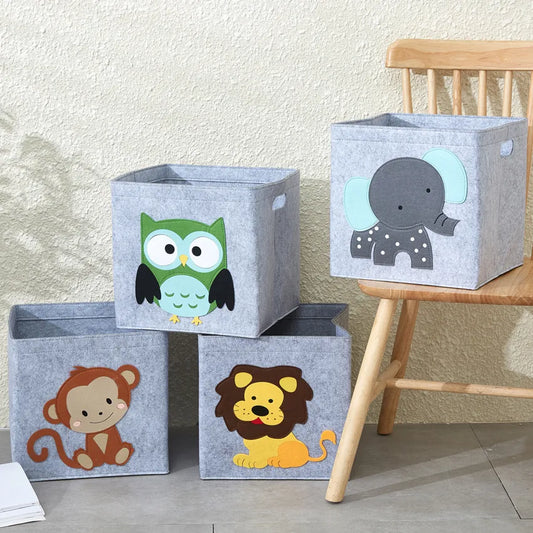 Collapsible Storage Box Cube Felt Fabric Bin for Kids Toys Organizer Storage Basket Custom Animal Pattern Container With Handle