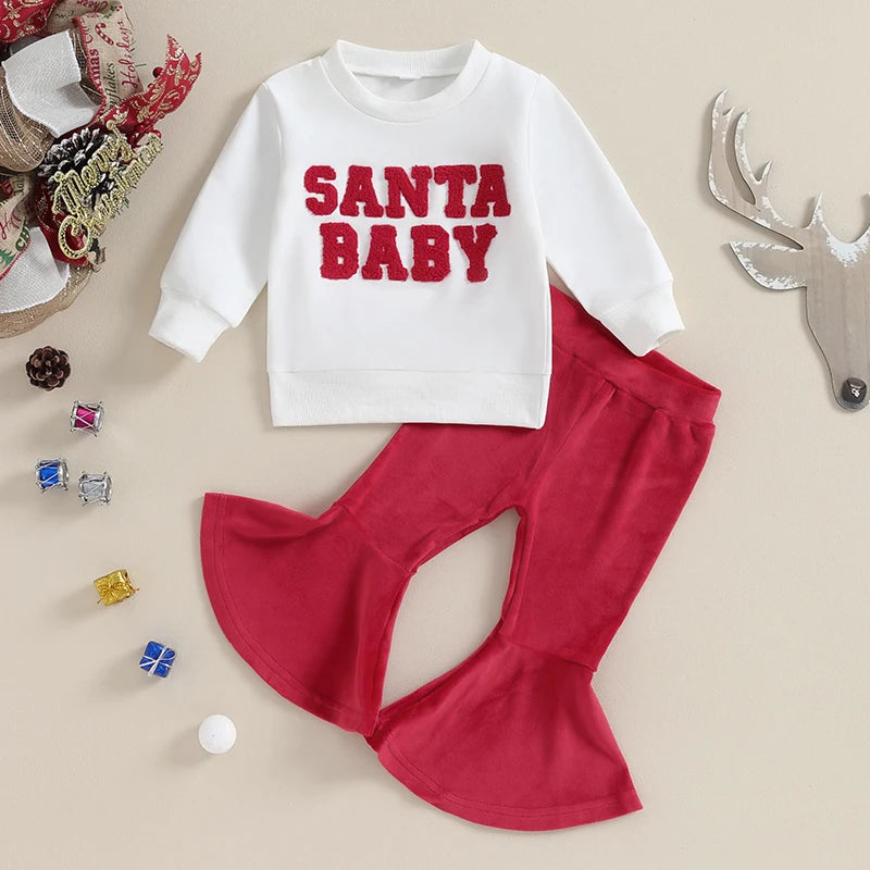 Girl Christmas Ribbed Flare Pants Set