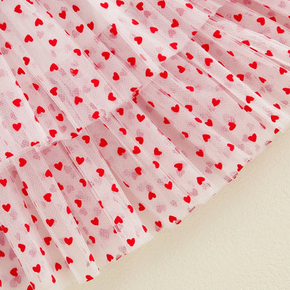 Heart Print Sleeveless Layered Tulle Tutu Dresses