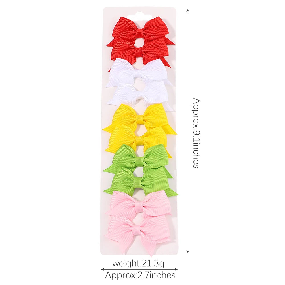 Cute Solid Ribbon Bowknot 10Pcs/Set Hair Clips