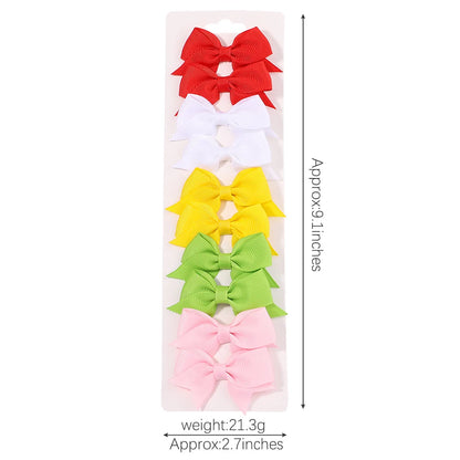 Cute Solid Ribbon Bowknot 10Pcs/Set Hair Clips