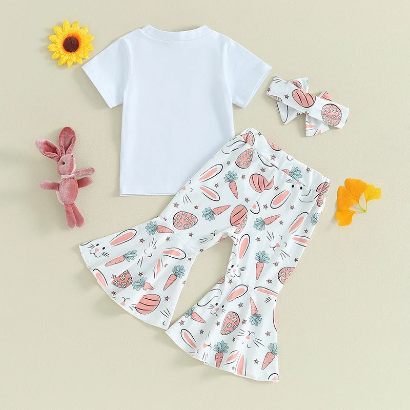 Bunny T-Shirt Tee Tops Flare Pants with Headband