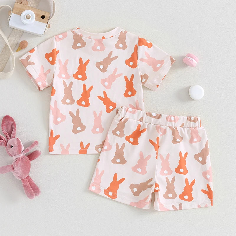 2Piece Shorts Set Bunny Print Short Sleeve T-shirt and shorts